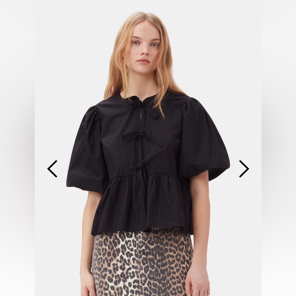 Ganni Cotton Poplin Peplum Tie Blouse 36